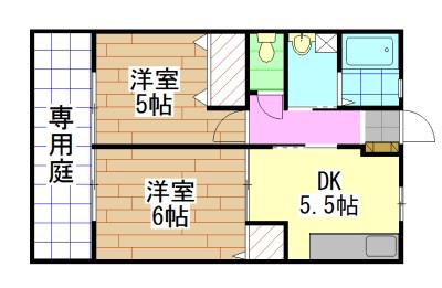 べェルヴェルIII(2DK/1階)の間取り写真