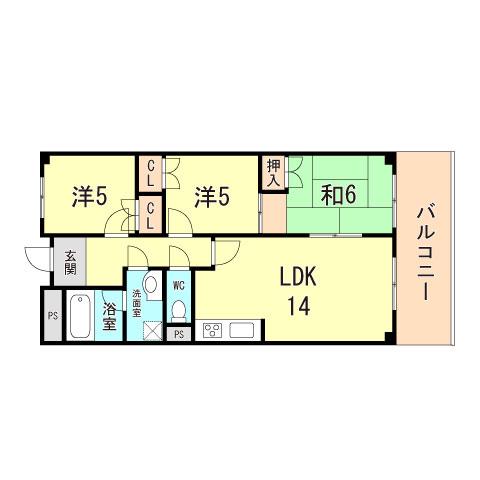 サンライフ大津和(3LDK/3階)の間取り写真