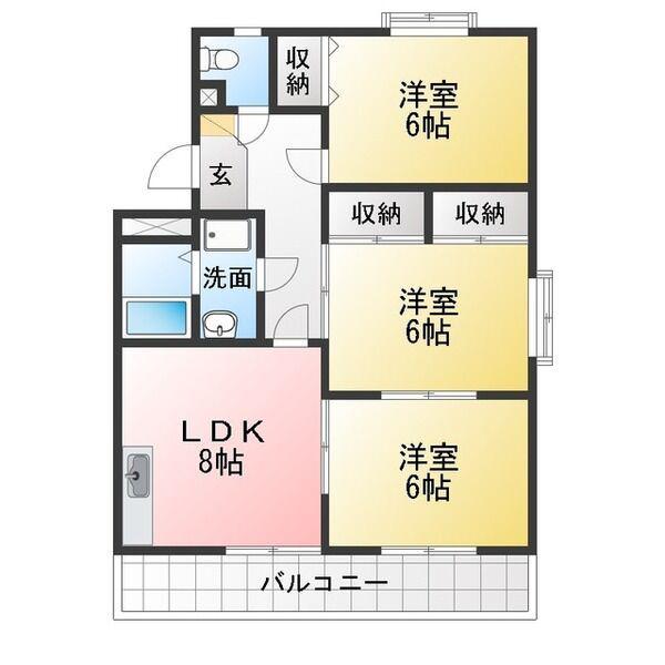 シーズンコート柏原町(3LDK/1階)の間取り写真