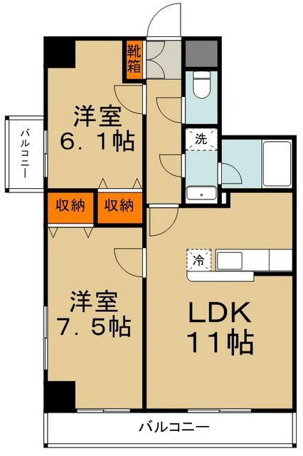 ブロバンス・アイ(2LDK/6階)の間取り写真