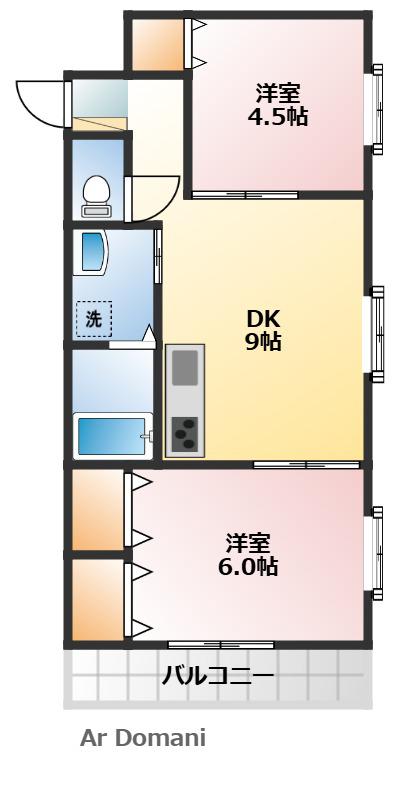 ロイヤルクレセント(2DK/1階)の間取り写真