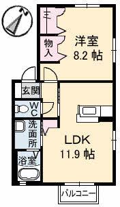 アルメリアB棟(1LDK/1階)の間取り写真