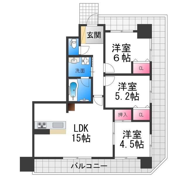 フェニックス堺東(3LDK/9階)の間取り写真