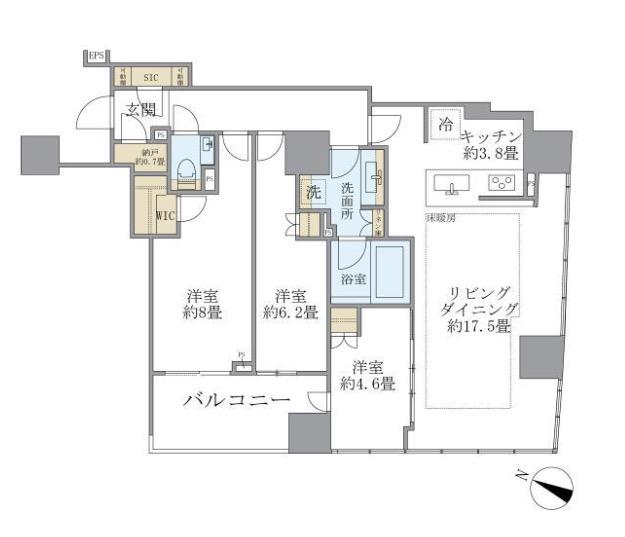 BRILLIA二番町(3LDK/16階)の間取り写真