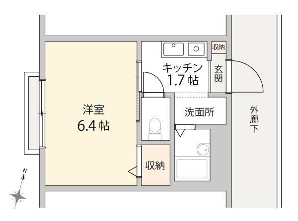 セルリアンブルー(1K/1階)の間取り写真