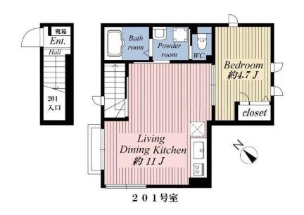 ハイムパイン(1LDK/2階)の間取り写真