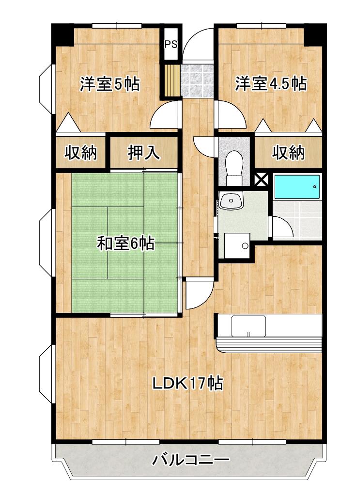 ファンタジーグリーンパレス(3LDK/4階)の間取り写真