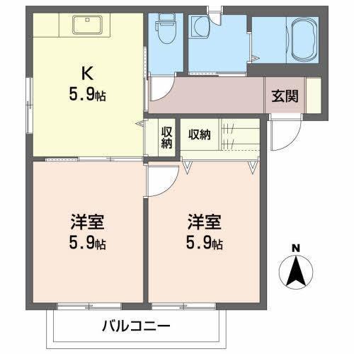 キャンバーA(2K/2階)の間取り写真