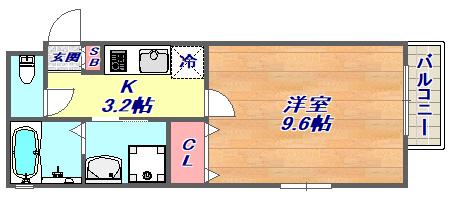 フルール岡本(1K/2階)の間取り写真