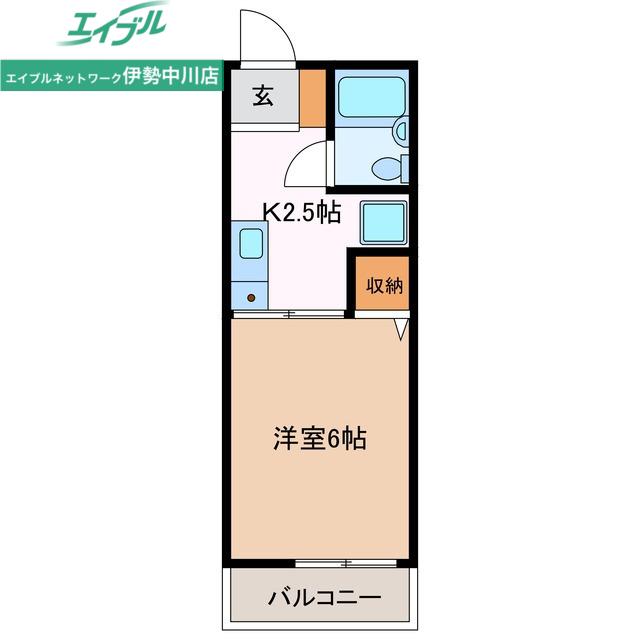 レトア2(1K/1階)の間取り写真
