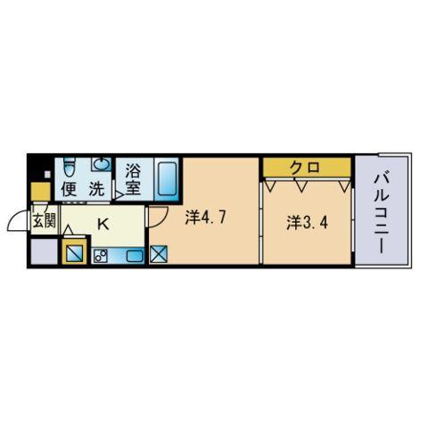 F・PARC 西新(2K/5階)の間取り写真