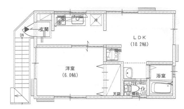 ハイツ石倉(1LDK/2階)の間取り写真