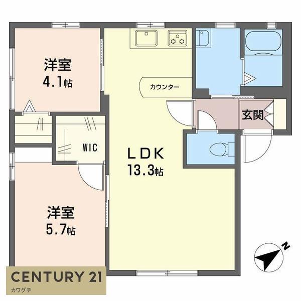 ディアス恩田A(2LDK/1階)の間取り写真