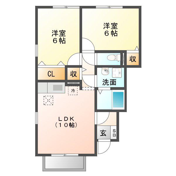 メープル・クロス・タカツカ(2LDK/1階)の間取り写真