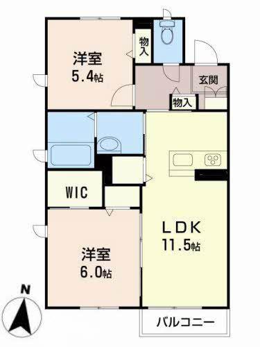 ベレオガーデンズ久留米I(2LDK/3階)の間取り写真