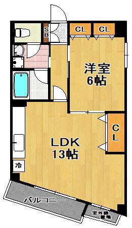 フラット・花(1LDK/3階)の間取り写真