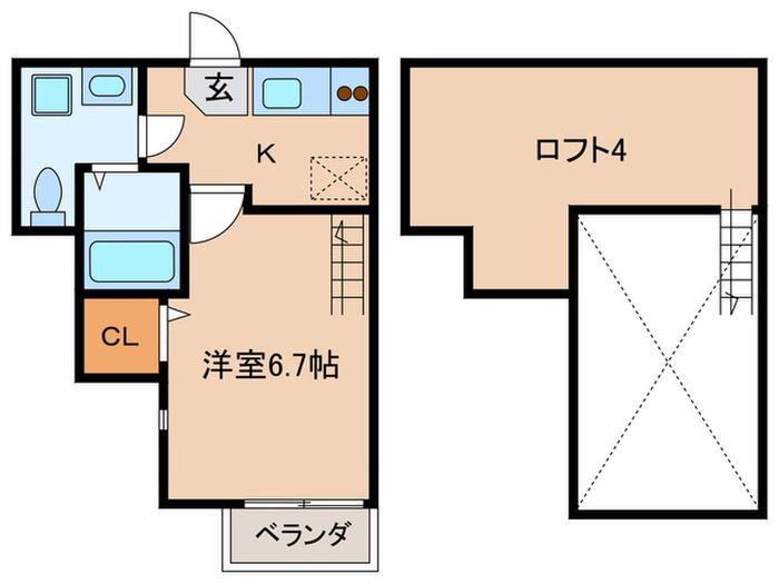 パサージュ姪浜(1K/1階)の間取り写真