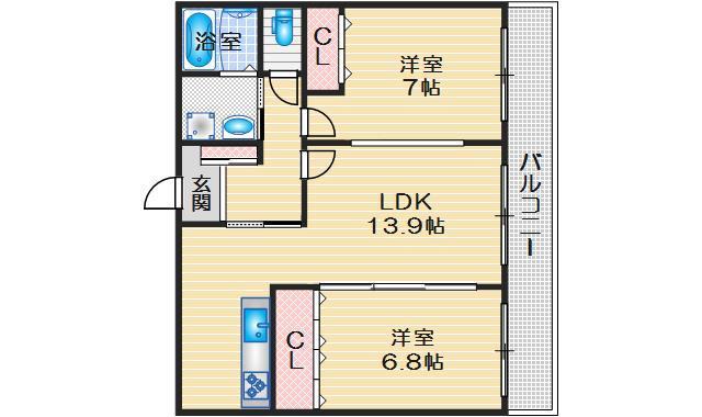 RUNEPHIRIA(2LDK/2階)の間取り写真