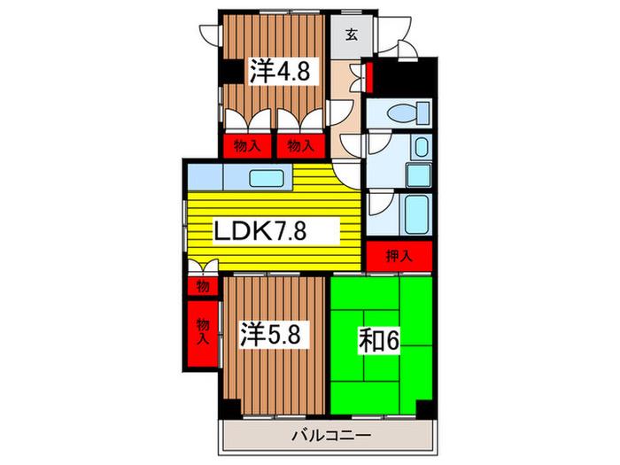 岸町コーポ(3LDK/4階)の間取り写真