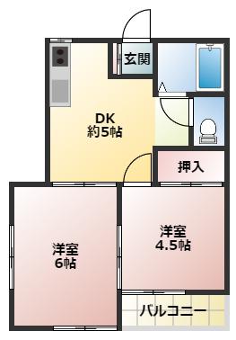 藤美ハイツ(2DK/2階)の間取り写真