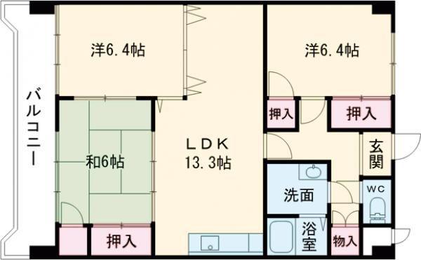 クレスト直方駅前(3LDK/4階)の間取り写真