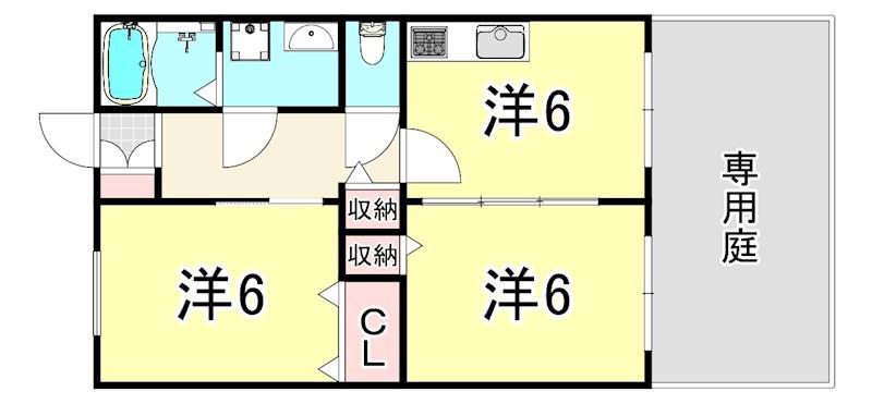 エーデルハイム 越水町(2DK/1階)の間取り写真