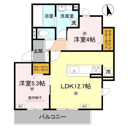 オースター・カレンデュラ(2LDK/2階)の間取り写真