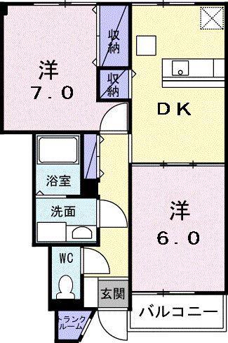 まうゆII(2DK/1階)の間取り写真