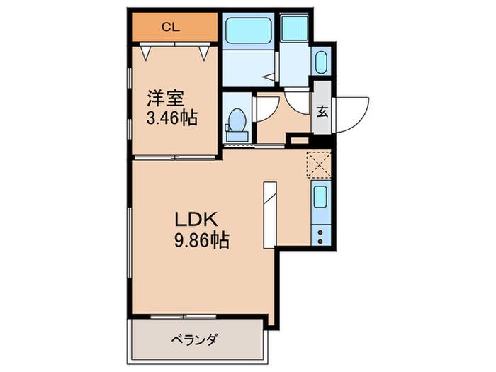 CHERIM室見ウエスト(1LDK/1階)の間取り写真