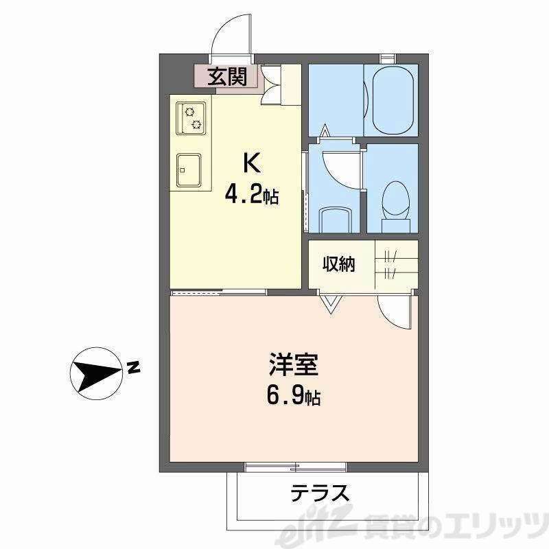ヒルズ千里山 B棟(1K/1階)の間取り写真