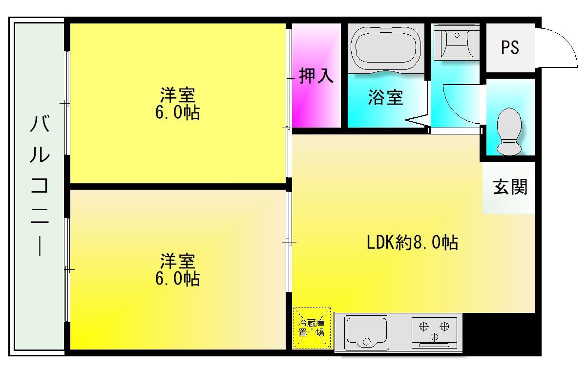プレアール恩智駅前(2LDK/2階)の間取り写真