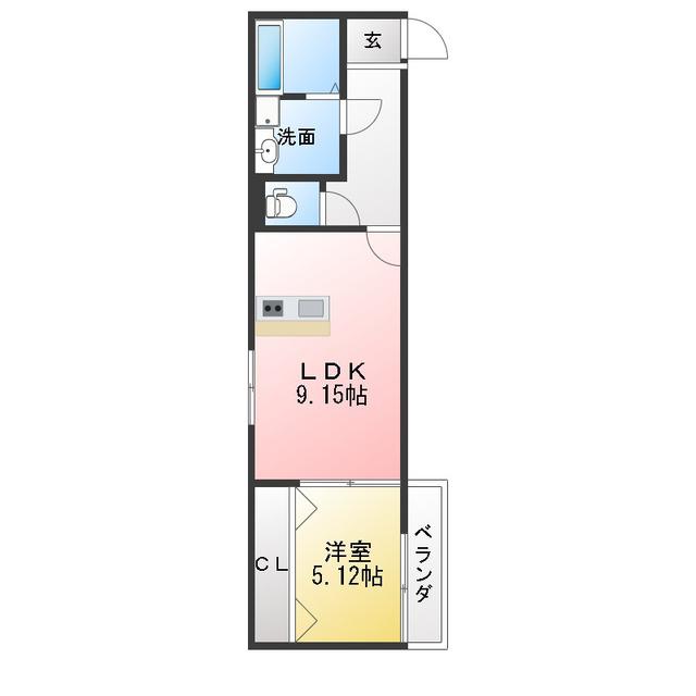 グリーンフォレスト那加門前(1LDK/2階)の間取り写真