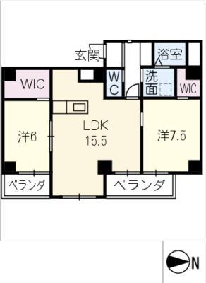 ブリック覚王山(2LDK/8階)の間取り写真