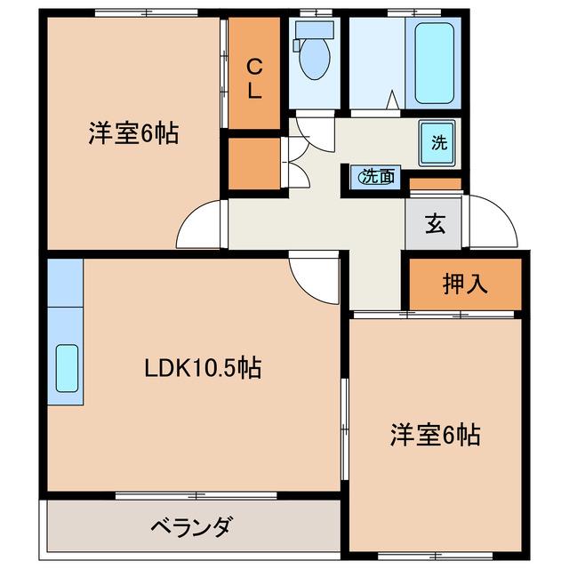 ユートピア本庄C棟(2LDK/2階)の間取り写真