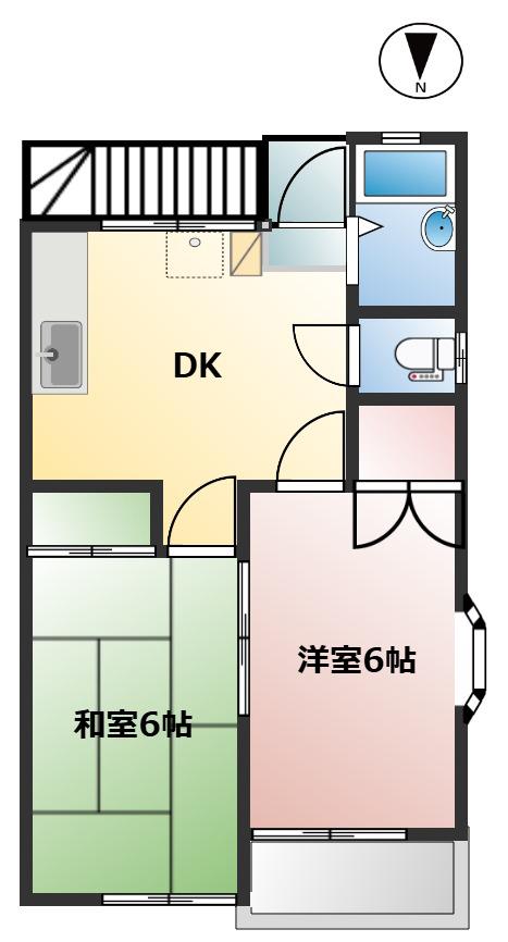 ウエストサイドハウス(2DK/2階)の間取り写真