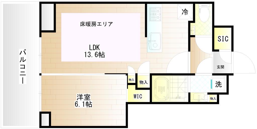 プラウドタワー武蔵小金井クロス イースト(1LDK/12階)の間取り写真