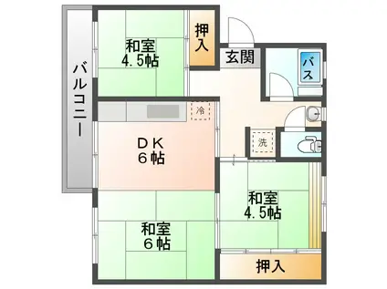 地下鉄御堂筋線 北花田駅 徒歩5分 5階建 築56年(2LDK/5階)の間取り写真