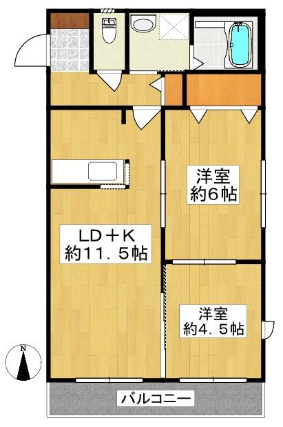 ランコーントレA棟(2LDK/1階)の間取り写真