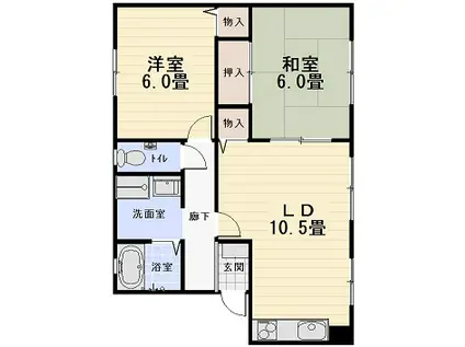 フォブール東川原G(2LDK/2階)の間取り写真