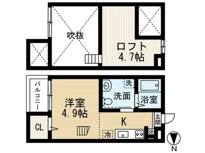 HOUSING COMPLEX T2ハウジン(ワンルーム/2階)の間取り写真