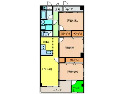 さくらいマンション石田浜(3LDK/3階)の間取り写真