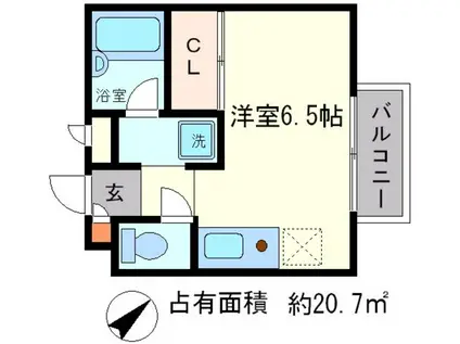 三井アメニティハイム(ワンルーム/1階)の間取り写真
