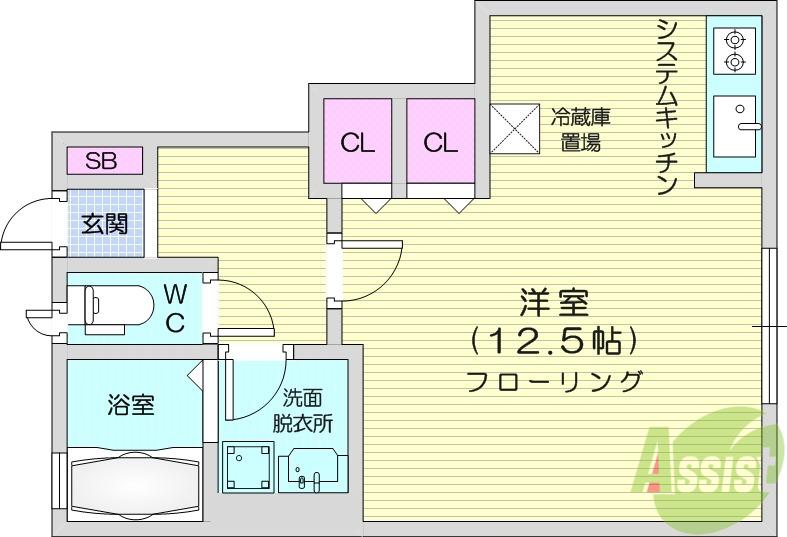 スカイ上杉(ワンルーム/1階)の間取り写真