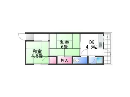 西川コーポ(2DK/2階)の間取り写真