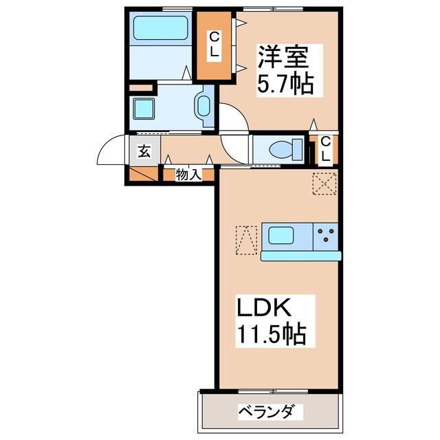 ラ・ソレイユ(1LDK/1階)の間取り写真