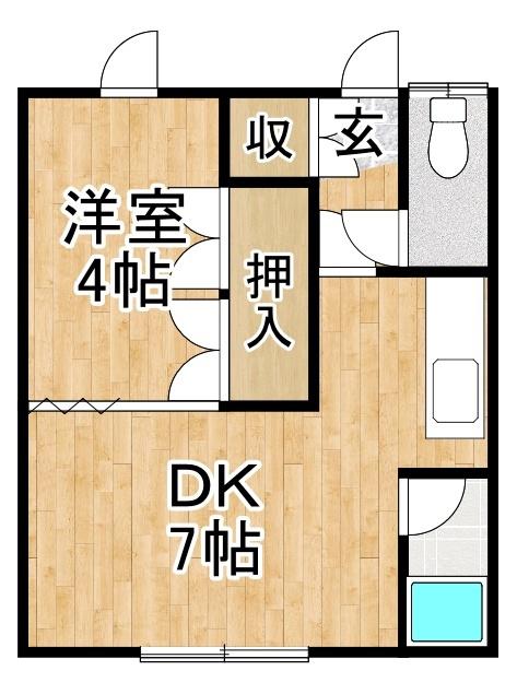ＪＲ根室本線 帯広駅 徒歩56分 2階建 築34年(1DK/1階)の間取り写真