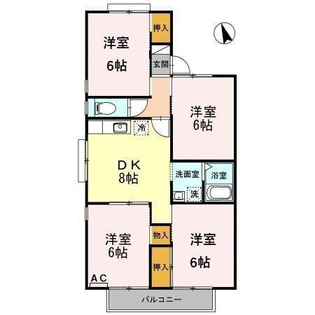 セジュール西添C(4DK/1階)の間取り写真
