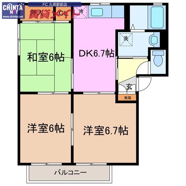 オークコートB(3DK/1階)の間取り写真