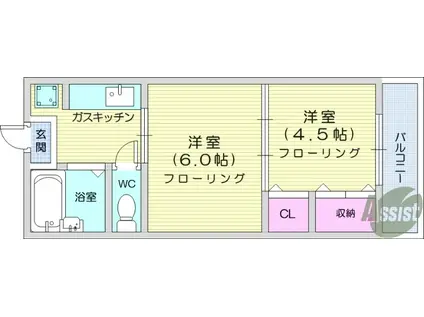 平和マンション上杉(2K/3階)の間取り写真