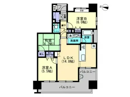 サンライフ小倉II(3LDK/8階)の間取り写真